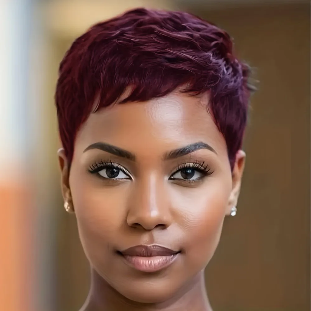 30 # باروكة شعر بشري قصيرة مستقيمة ذات طبقات من بيكسي مصنوعة آليًا باللون البني والأسود والبورجوندي للنساء للاستخدام اليومي للحفلات #4