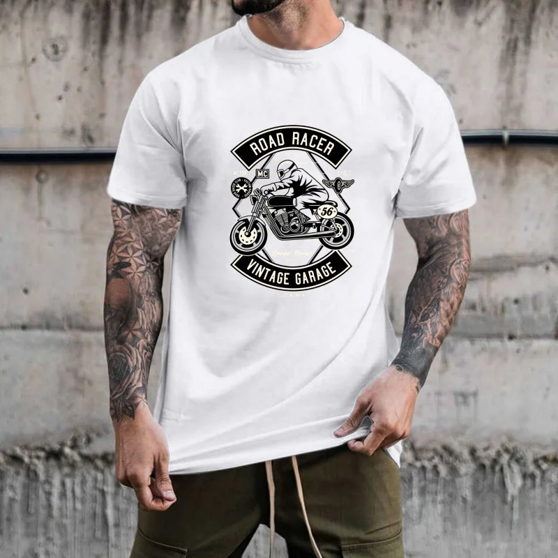 Vintage Road Racer Motorcycle Graphic Heat Transfer White Ink Iron - on Patch, Cool Design for T - shirts, Canvas Bags, Casual