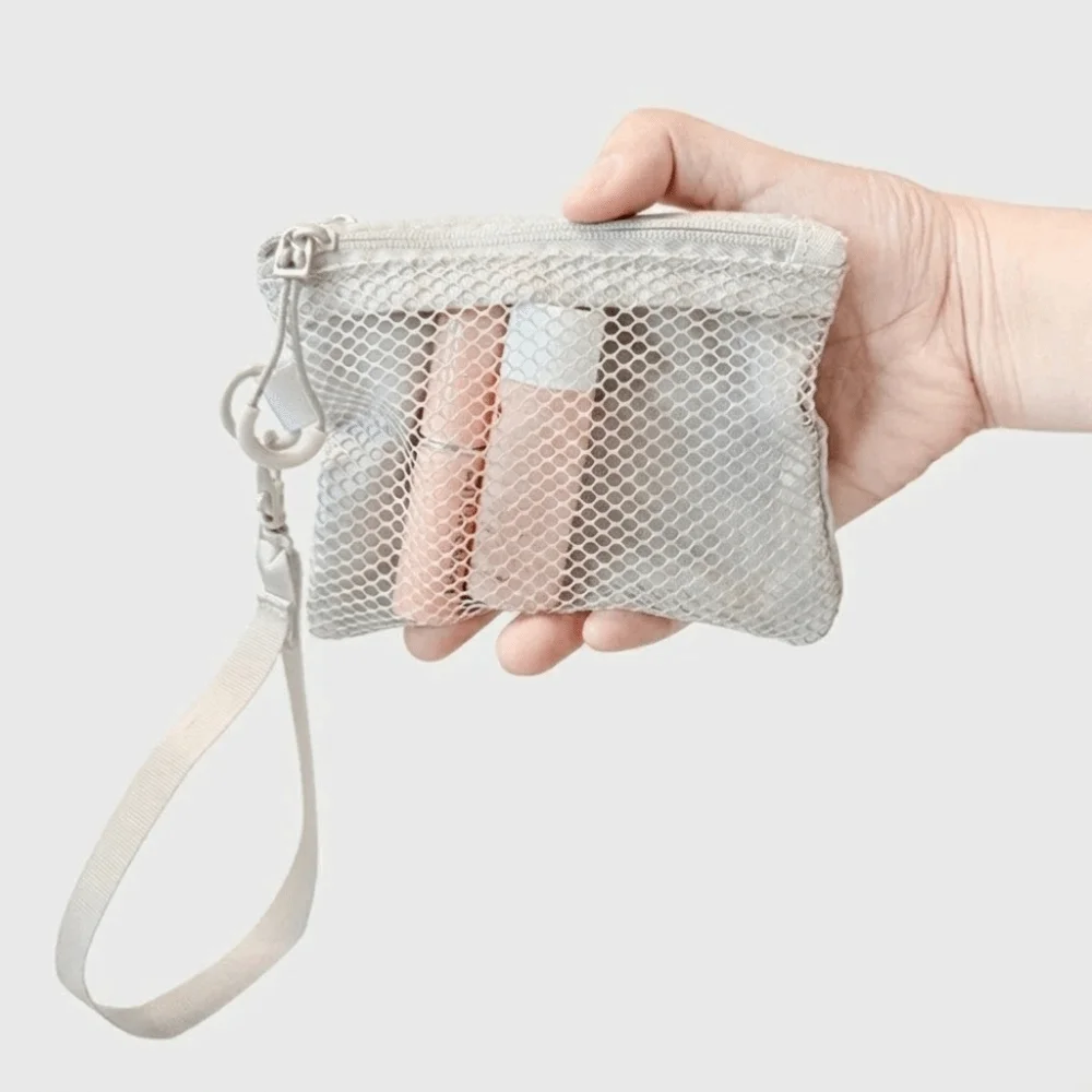 Lightweight Mesh Storage Bag Polyester Solid Color Cosmetic Bag With Zipper Multifunctional Coin Purse Travelling Storage