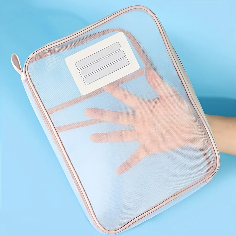 1pc A4 Zipper Folders-3-layer Thick Mesh and Transparent Nylon File Organizer with Sticker Handle,  with Durable Zipper Closure