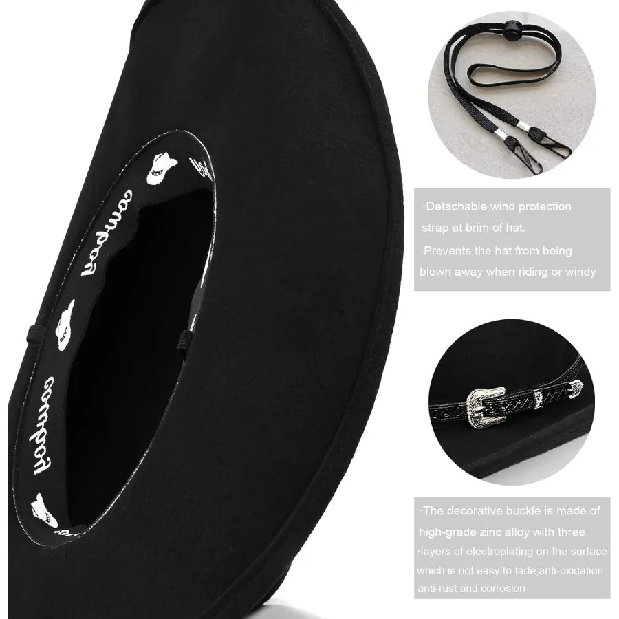 Cappello da cowboy western in 100 lana per uomo e donna: classico cappello Fedora realizzato in feltro premium con due fasce decorative, ideale per Ou