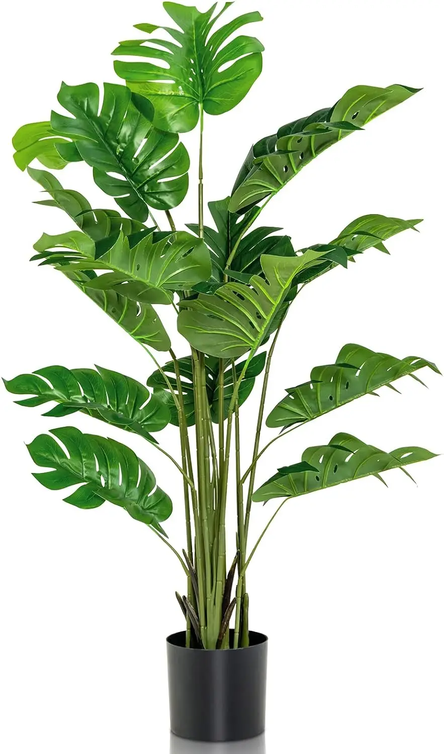 

Artificial Monstera Deliciosa Plant, 5ft Tall Fake Tropical Palm Tree w/15 Pcs Different Turtle Leaves,Cement-Filled Plastic Pot