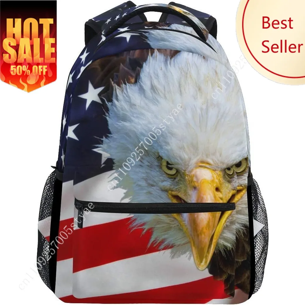 

American USA Flag Backpack Bald Eagle on Backpacks Fashion Daypack Light HandyBags Rucksack Shoulder Bag Travel Bags with Pock