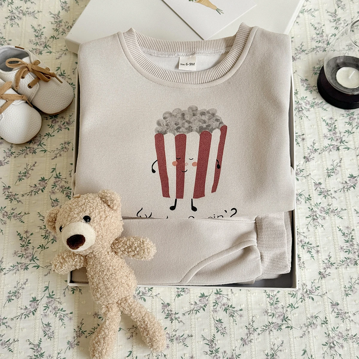 Baby Girl Clothes New Design Fashion Spring Fall Boy Outfit Popcorn Print Long Sleeved Long Pants Two-piece Set