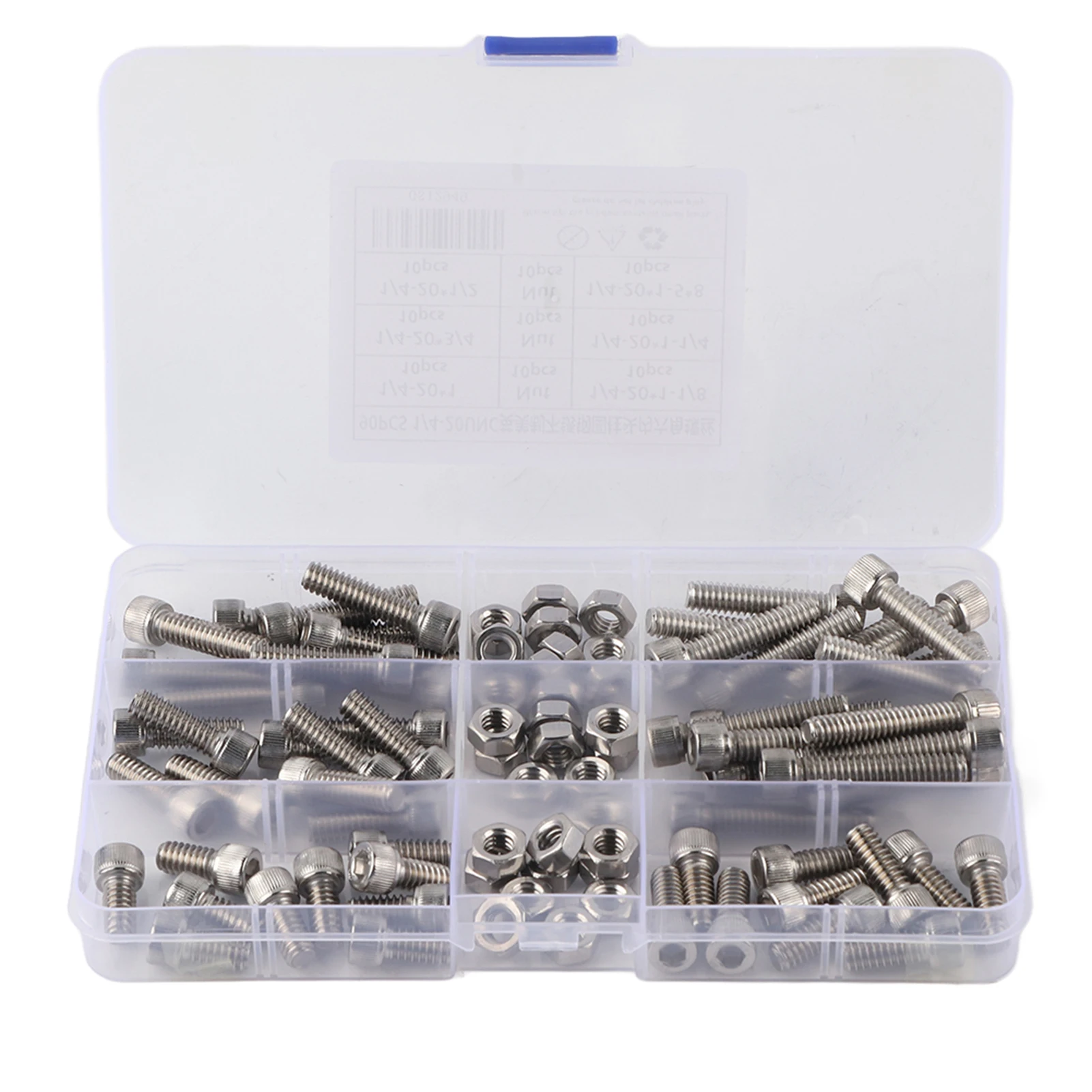 90 Uds 1/4-20UNC pernos de cabeza hexagonal de acero inoxidable Kit surtido de tornillos hexagonales tornillos de cabeza