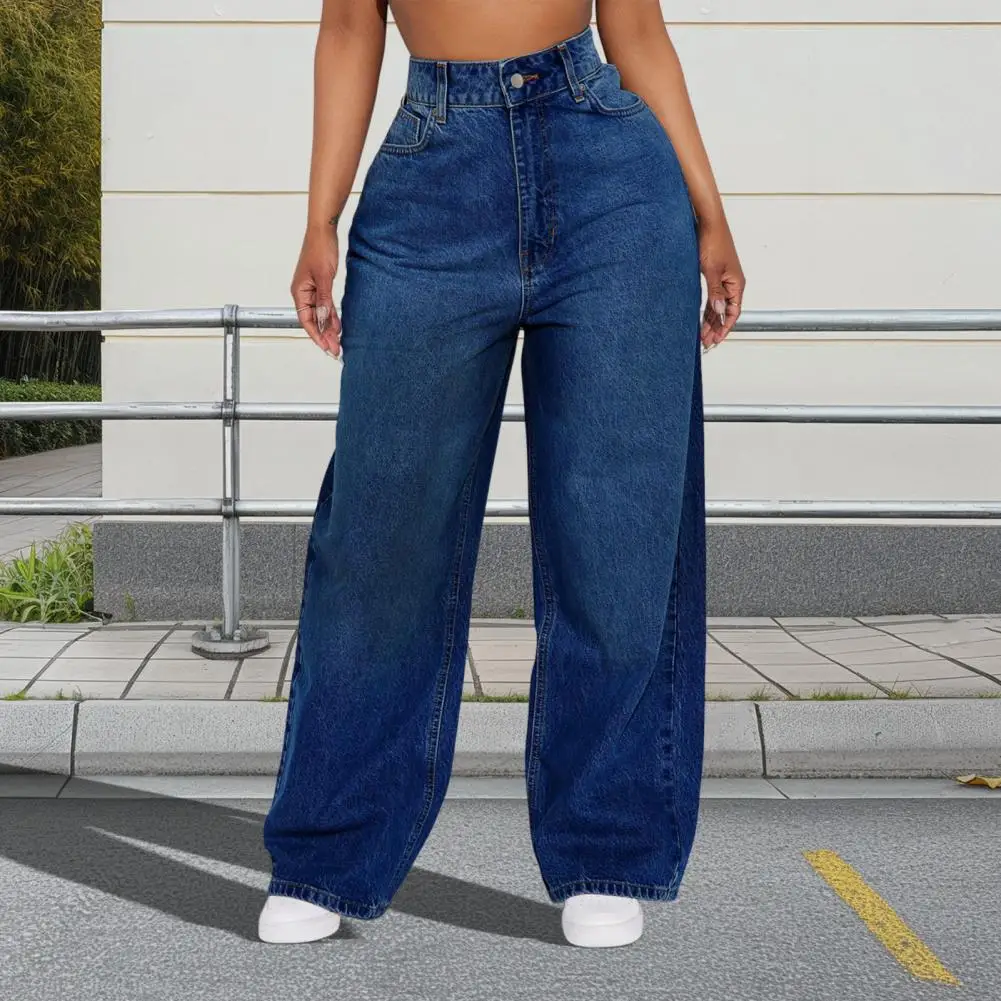 Women's Wide Leg Jeans High Waisted Stretchy Boyfriend Denim Pants Straight Leg Loose Baggy Jeans With Pockets Lady Slim Jeans