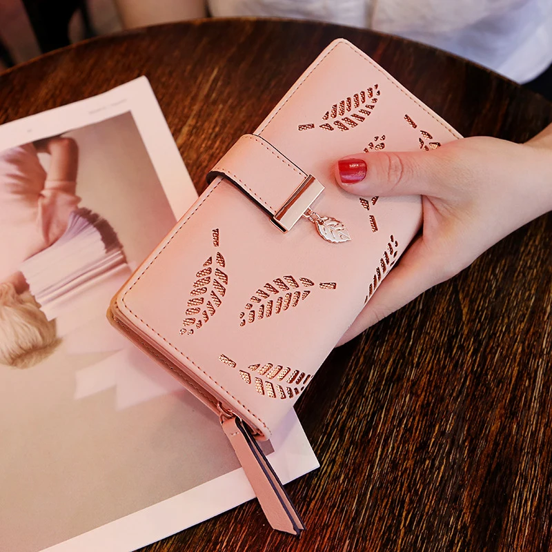 Koreanischer Stil Lange Damen-Geldbörse Modische Handtasche mit Hohlblatt-Reißverschluss Damen-Geldbeutel – Detail 3