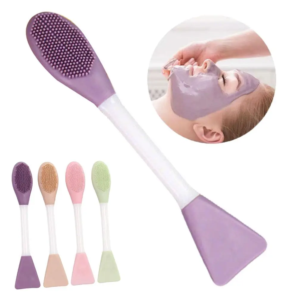 Double Head Silicone Facial Mask Brush Soft Clay Mud Mask Applicator Spatula Face Wash Brush Skin Care Cleansing Scrubber Tool