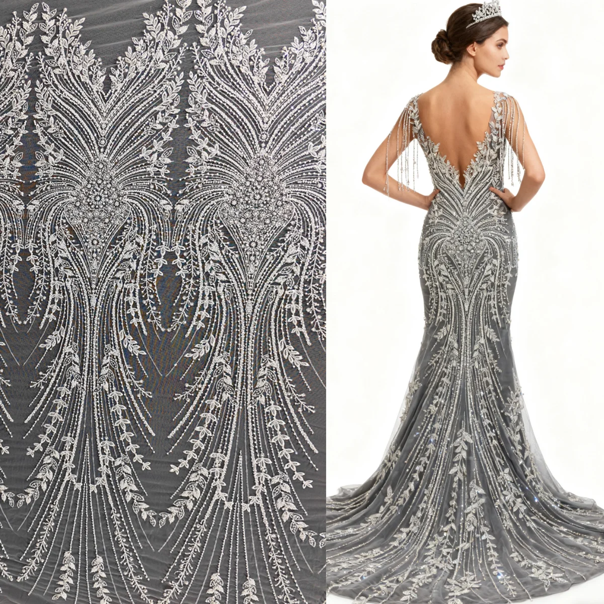 مسمار حبة الترتر نسيج الدانتيل الخياطة الراقية فستان الزفاف، ثوب مسائي، المرحلة زي DIY مصمم النسيج #1