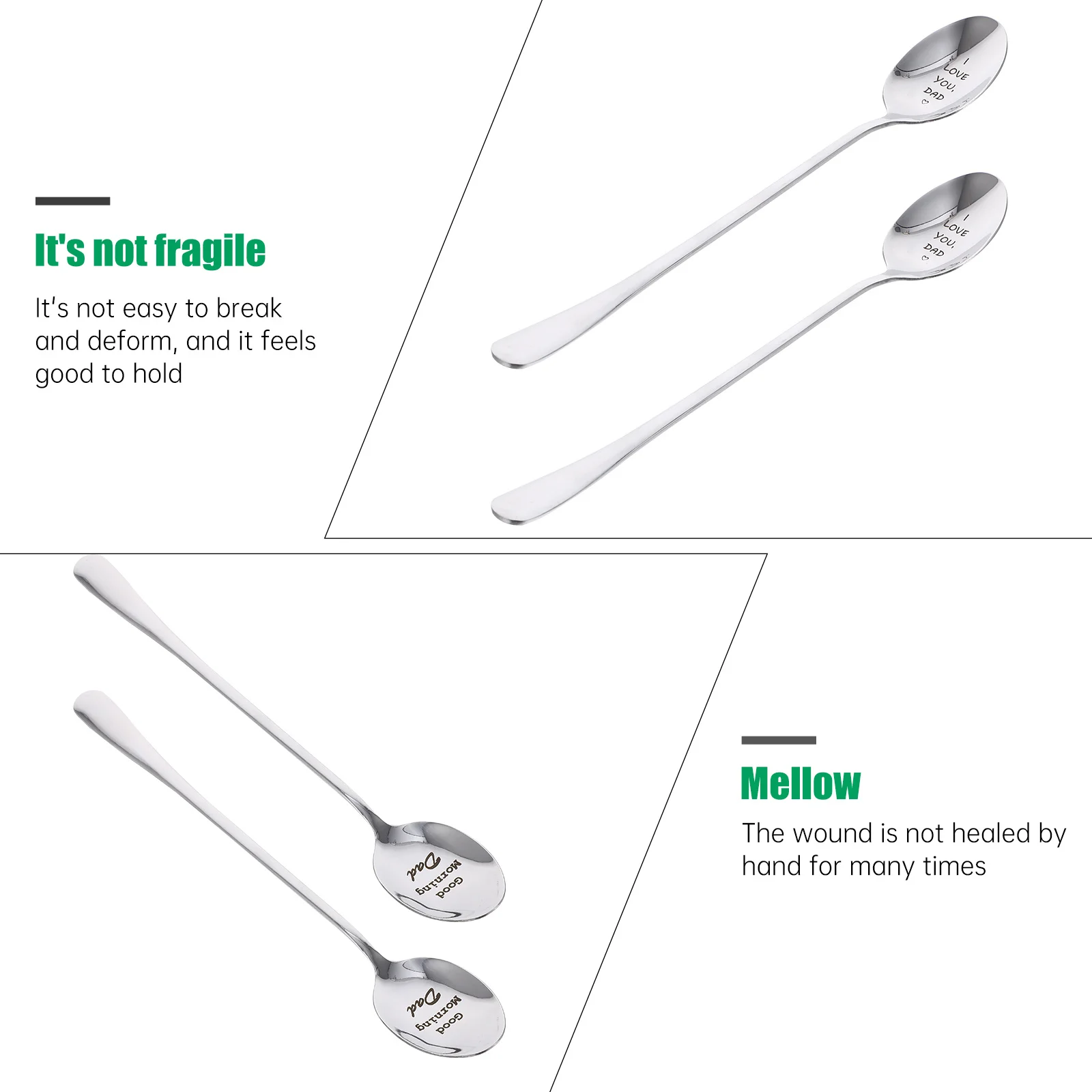 

2Pcs Stainless Steel Long Handle Spoons Heavy Duty Kitchen Tableware Set for Soup Serving Eating Utensils Ice Cream Dessert
