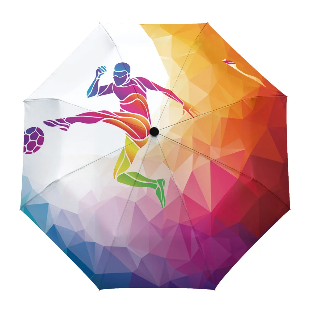 Colorful Football Paint Art Soccer Creative Umbrella Rain Women Manual Three Folding Umbrellas Windproof Parasol Parapluie