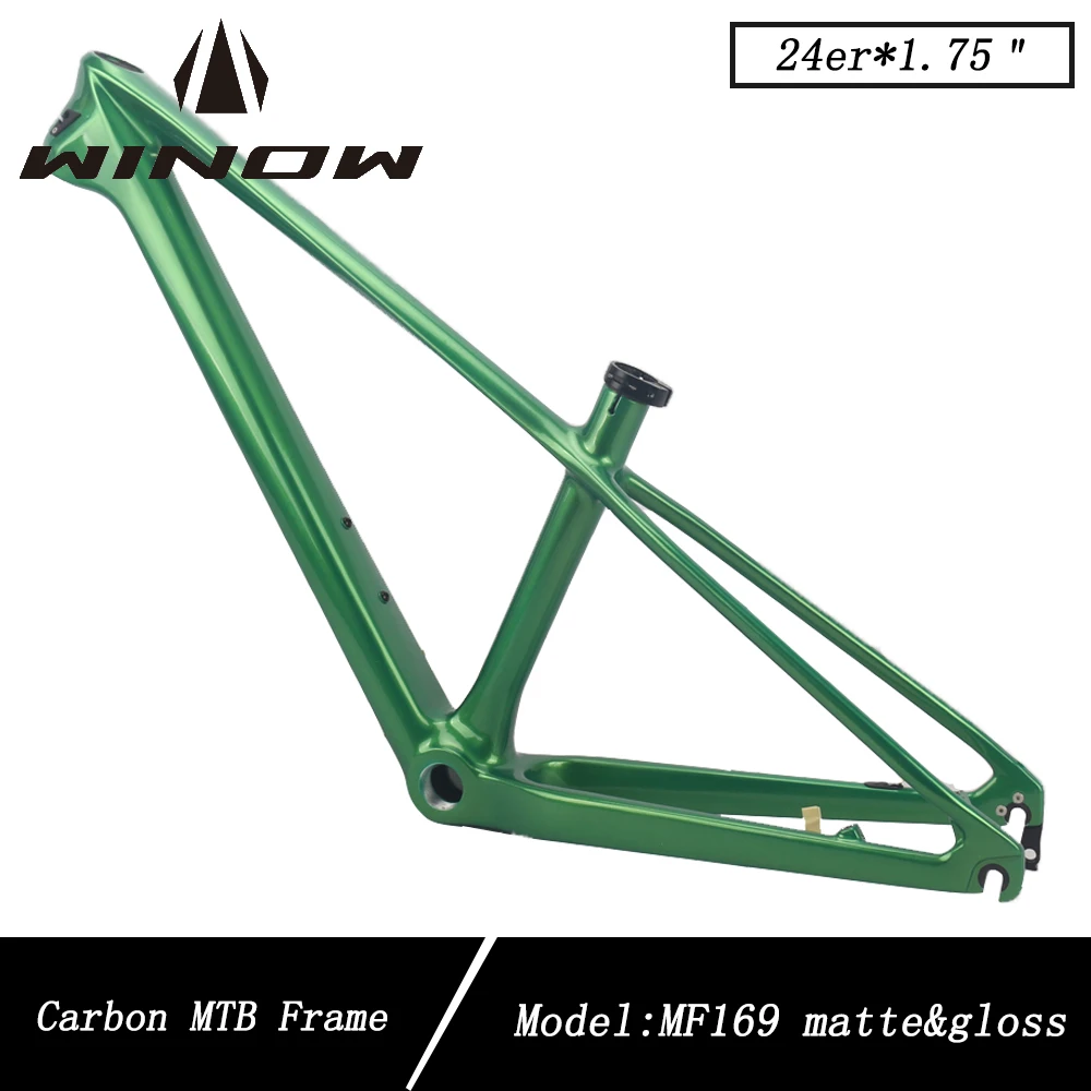 Winowsports 24er Carbon Kids MTB Frame Metal Green Gloss QR 135*9mm BSA68 Children Mountain Bike Frameset  24er*1.75＂