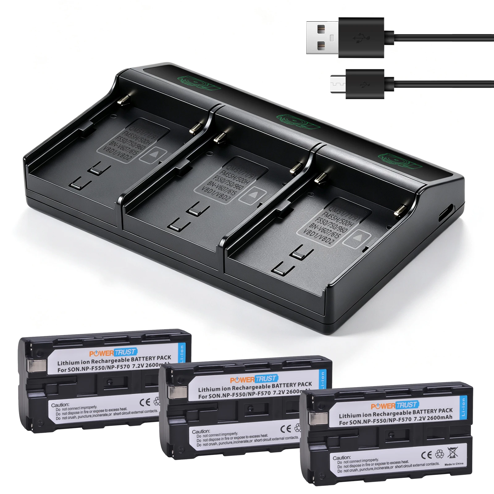 PowerTrust NP-F550/NP-F570 Battery NPF550 Bateria for Sony NP-F330 F530 F570 F730 F750 F770 F960 F970 Hi-8 black magic pocket 6k