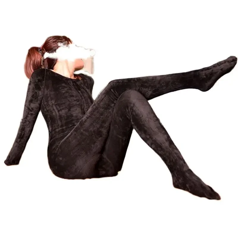 Bodystocking ketat musim dingin ketebalan 2200D Bodysuit ritsleting Bodysuit selangkangan terbuka Lingerie erotis panas seksi satu potong Bodycon tubuh Jumpsuit
