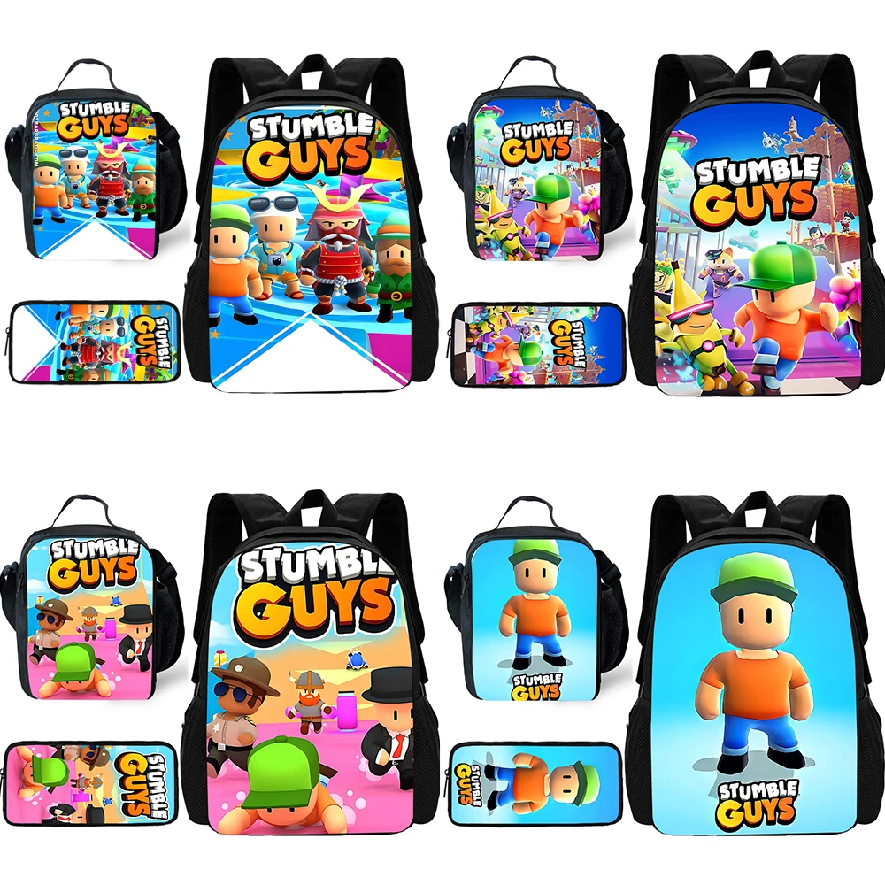 3 pcs set Anime Games For Stumbles Guyss Child School Backpack with Lunch Bags Pencil Bags School Bags for Boys Girls Best Gift