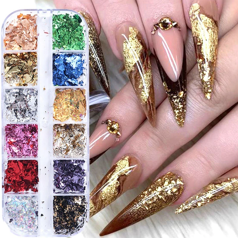 1/2pcs Nail Art einzigartige dekorative Nail Art Nägel modische Nägel sehr begehrte Goldfolie stilvolle funkelnde Pailletten