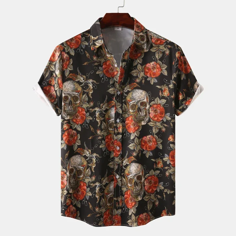 

2024 Fun Ghost Print Shirt for Men Short Sleeve Button Hawaiian Shirt for Men Casual Holiday Cosplay Dress Shirt