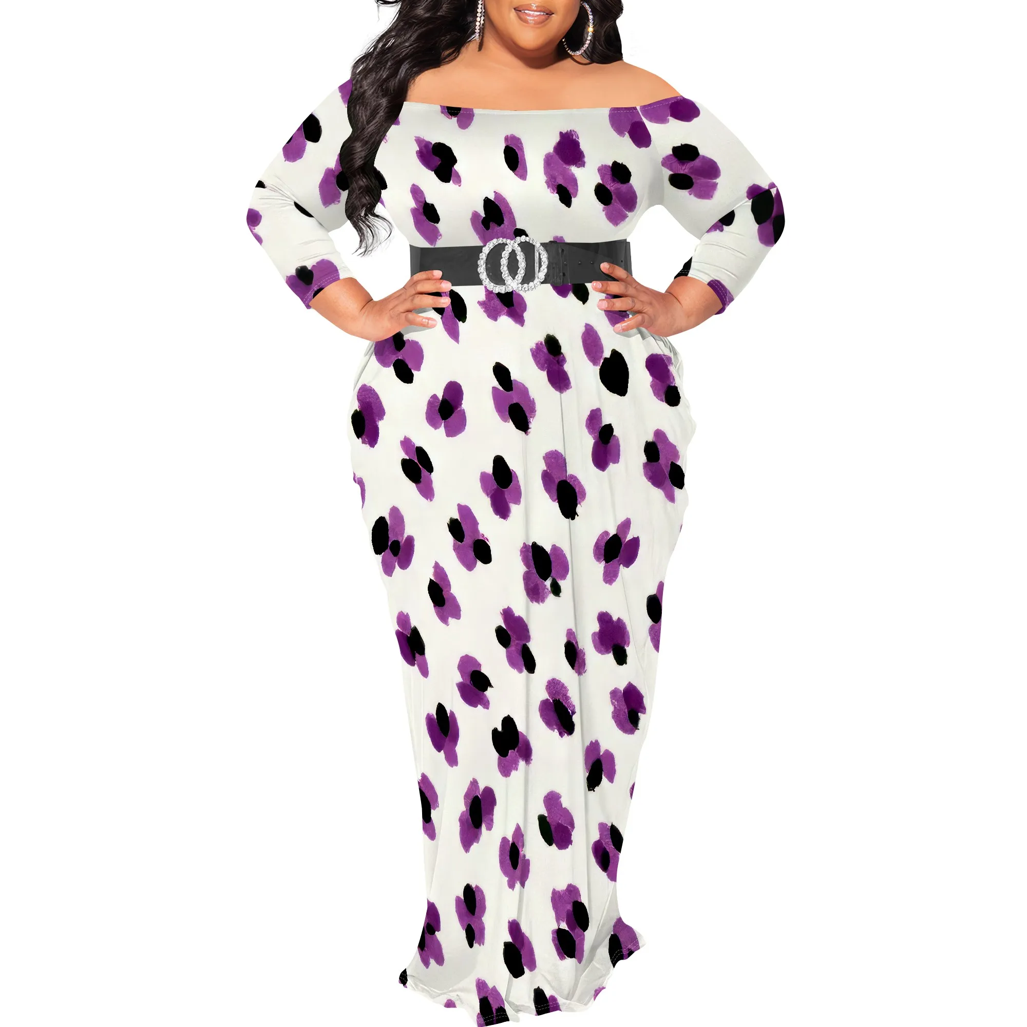 

Maxi Dress for Women V Neck Casual 3/4 Sleeve Wrap Sexy Long Dresses Floral with Belt