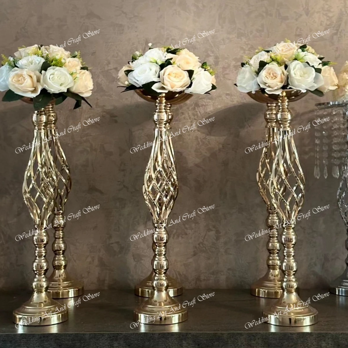 10pcs)50cm 100cm)no acrylic bead)Gold Silver Metal Flower Stand Wedding Centerpieces Table Decorations Flower Stand Metal Vase