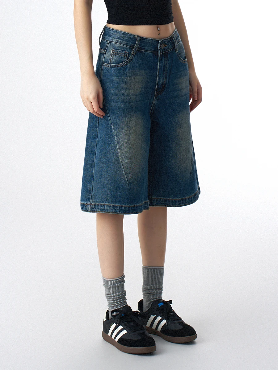 ZHISILAO 새로운 클래식 무릎 길이 데님 반바지 여성 빈티지 캐주얼 청바지 반바지 여름 2025 streetwear