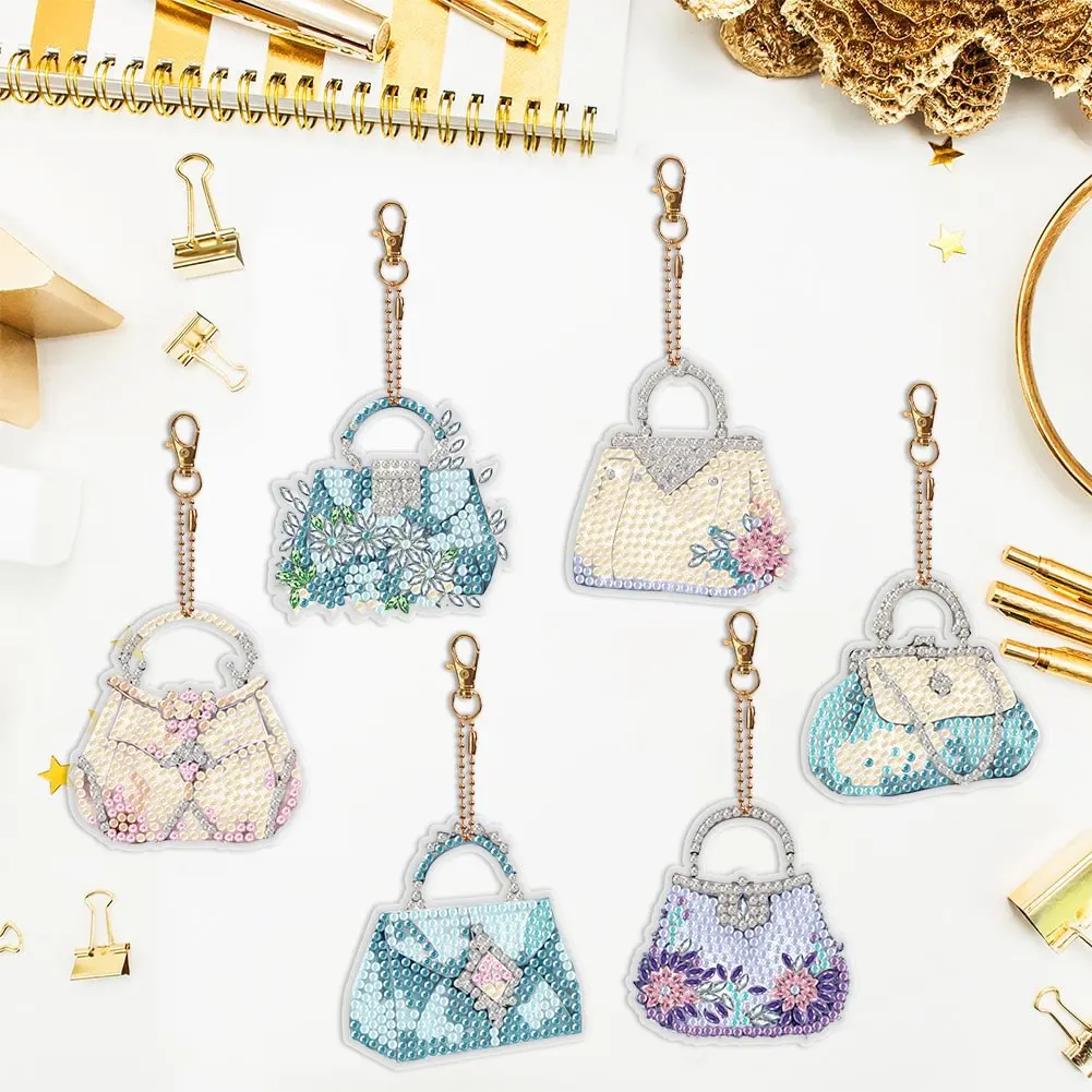 DIY Odd-shaped Diamonds Painting Keychain Handbag Series Mosaic Embroidery Keychain Pendant for Adult Kid Purse Handbag Decor