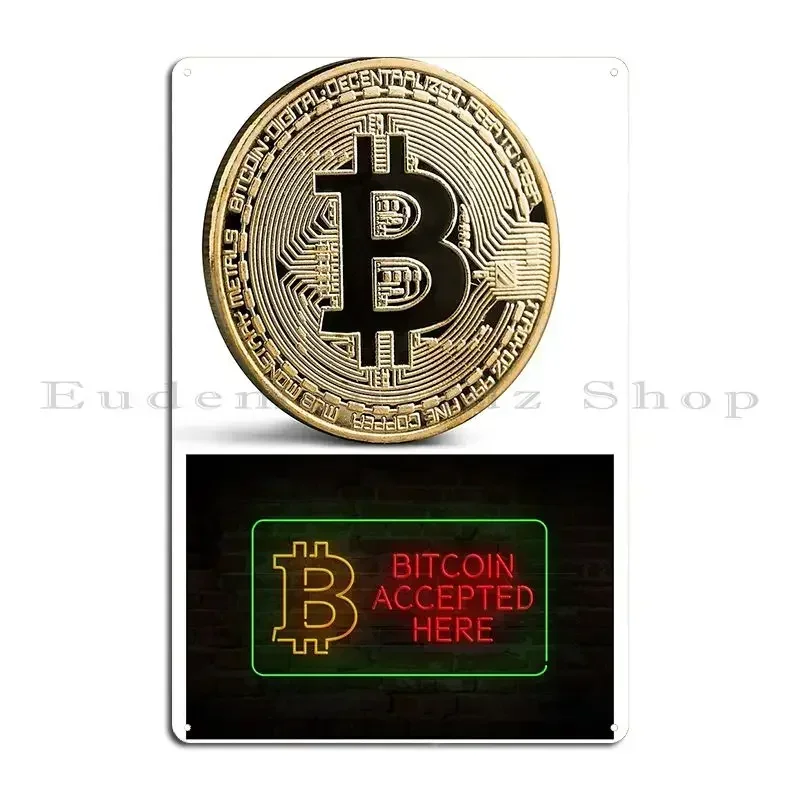 Bitcoin Accepted Here Metal Sign Plaques Printing Painting Wall Custom Wall Pub Create Tin Sign Poster