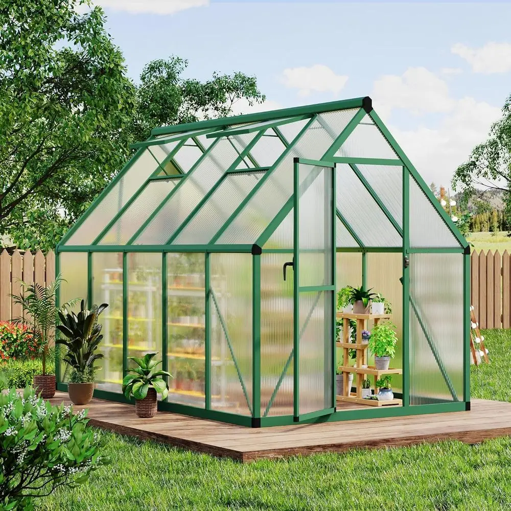 

6x9 Polyethylene Walk-in Greenhouse with Roof Vent, Ground Nails, and Lockable Door for Outdoor Garden Use