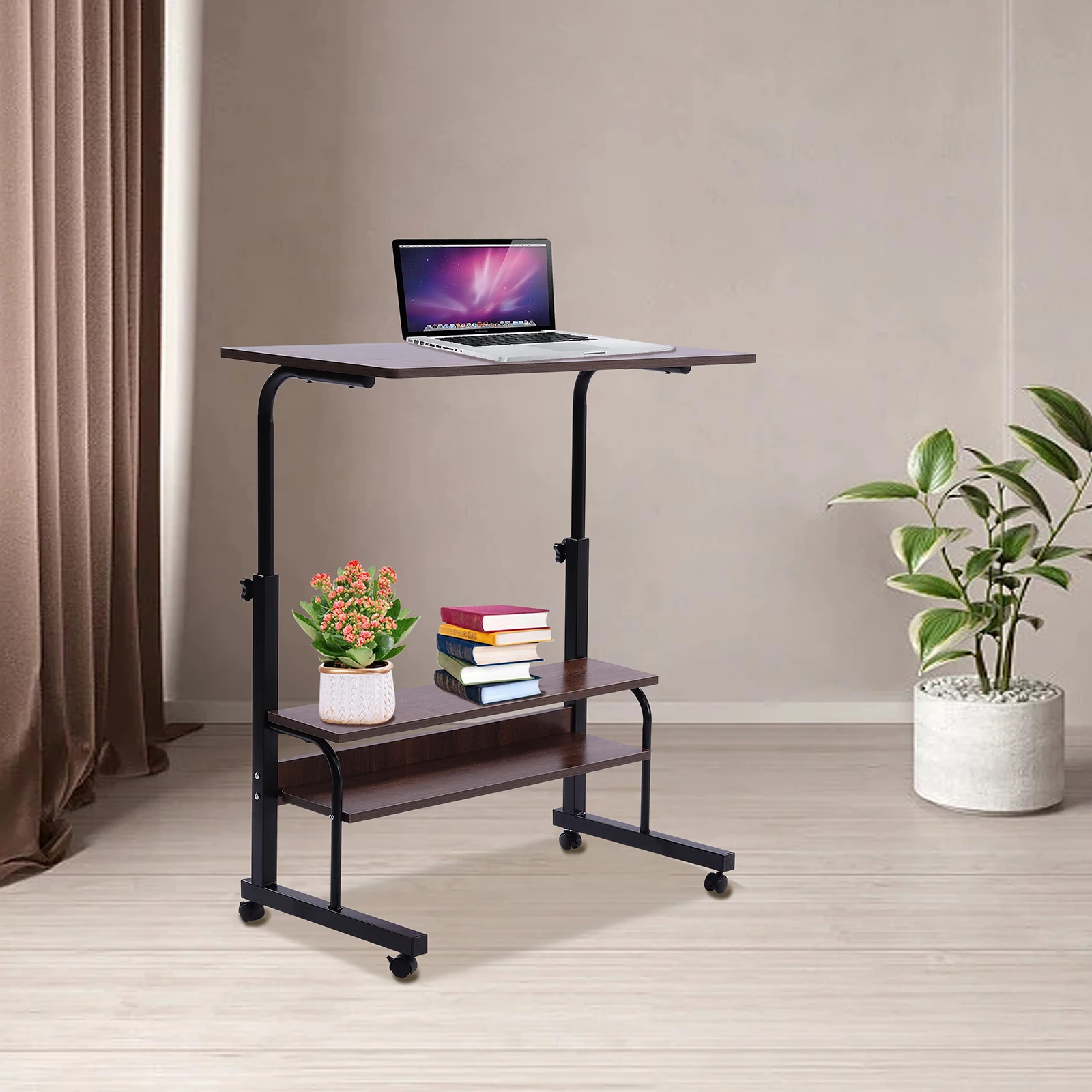 Mobile Side Table Laptop Desk Cart Tray Adjustable Rolling Sofa Table US