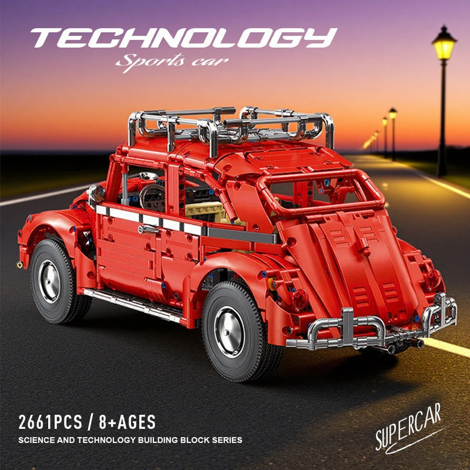MOC 1:10 Skala Klasyczny Samochód Sportowy Red Beetle Model Klocki Konstrukcyjne Retro Pojazd Zestaw Klocków Zabawki dla Dzieci Dorosłych Prezenty