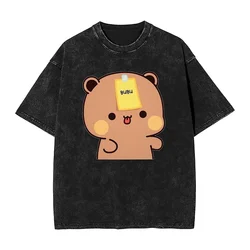 BUBU DUDU Washed T Shirt uomo Cute Bear Vintage Simple T-Shirt estate o-collo Kawaii Tees personalizzato fai da te Plus Size vestiti