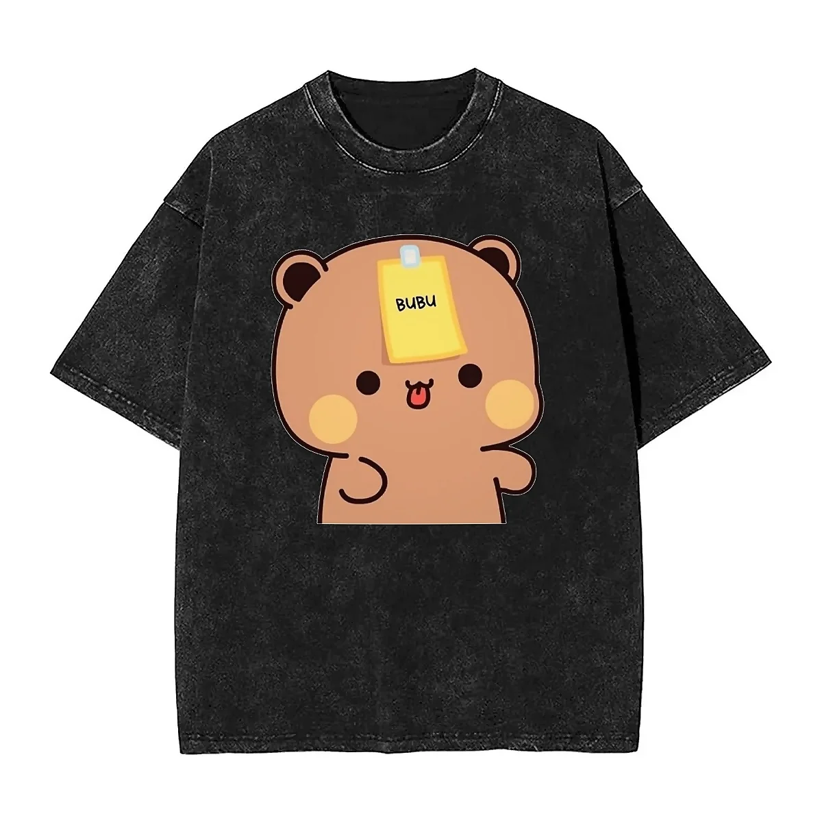 BUBU DUDU Washed T Shirt Men Cute Bear Vintage Simple T Shirts Summer O-Neck Kawaii Tees Custom DIY Plus Size Clothes