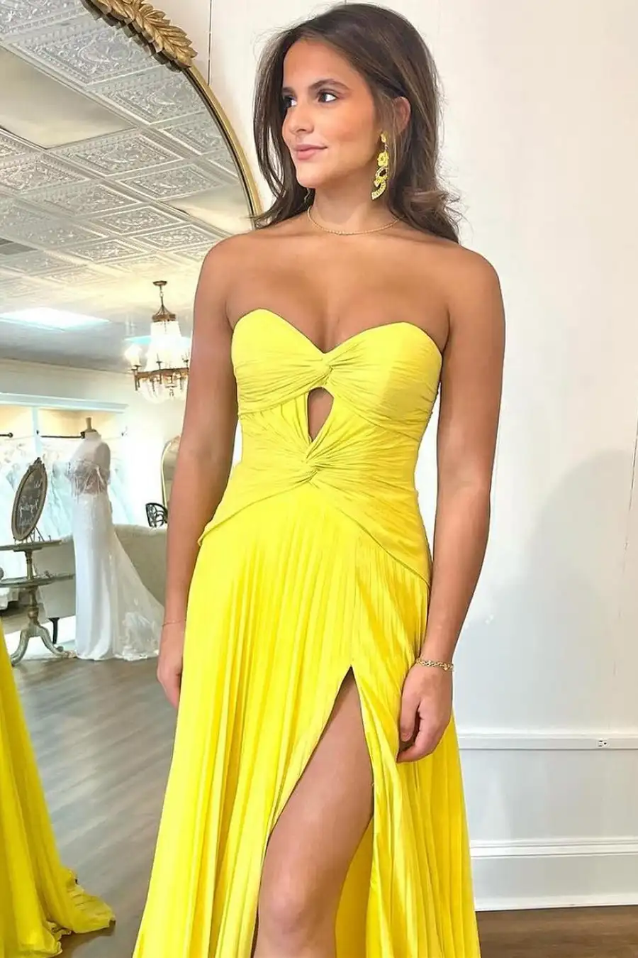 Keyhole Design Sweetheart Ruched Corset Prom Dresses With Split Pleated Sleeveless Backless Evening Gowns A-line Long Ball Gowns