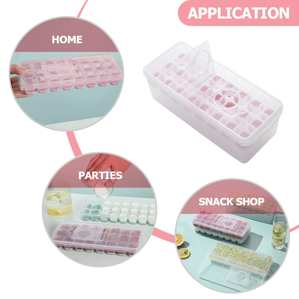 

1 set 1 Set Cube Mold Ice Maker Container With Lid Ice Cube Tray For Freezer Reusable Space Saving For Home Parties