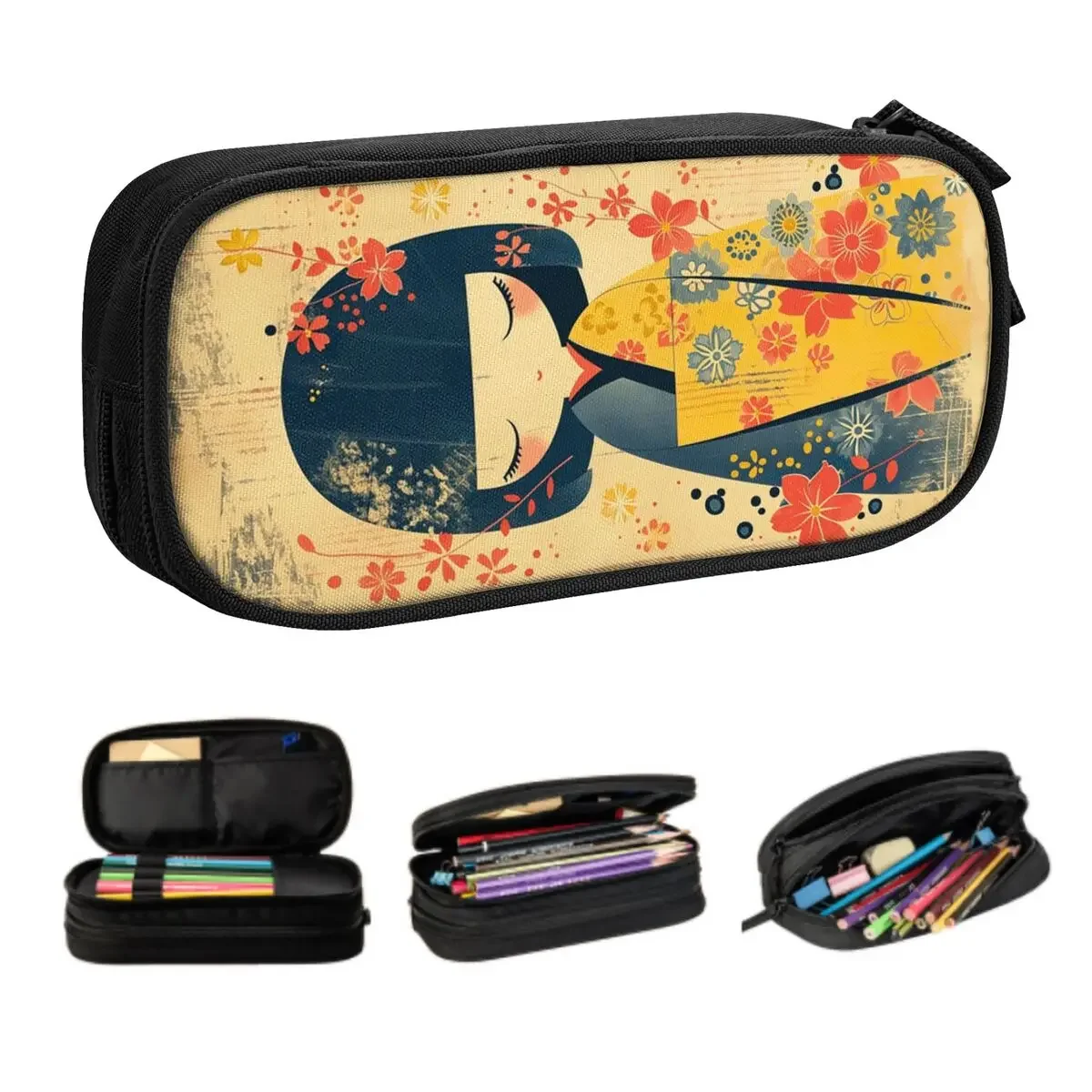 Custom Cute Sakura Japanese Girl Kokeshi Doll Pencil Case for Boys Gilrs Large Capacity Pen Box Bag School Supplies