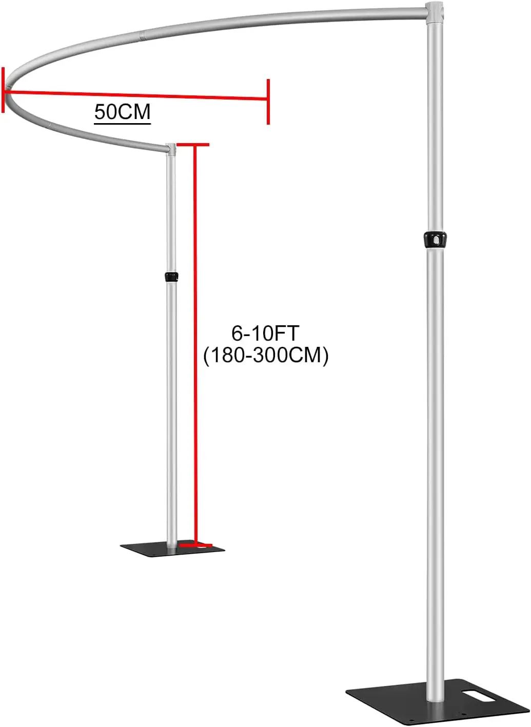 Adjustable Curved Pipe and Drape Backdrop Stand 6-10 Feet Tall 10 Wide for Event Party Trade Show Wedding Decoration