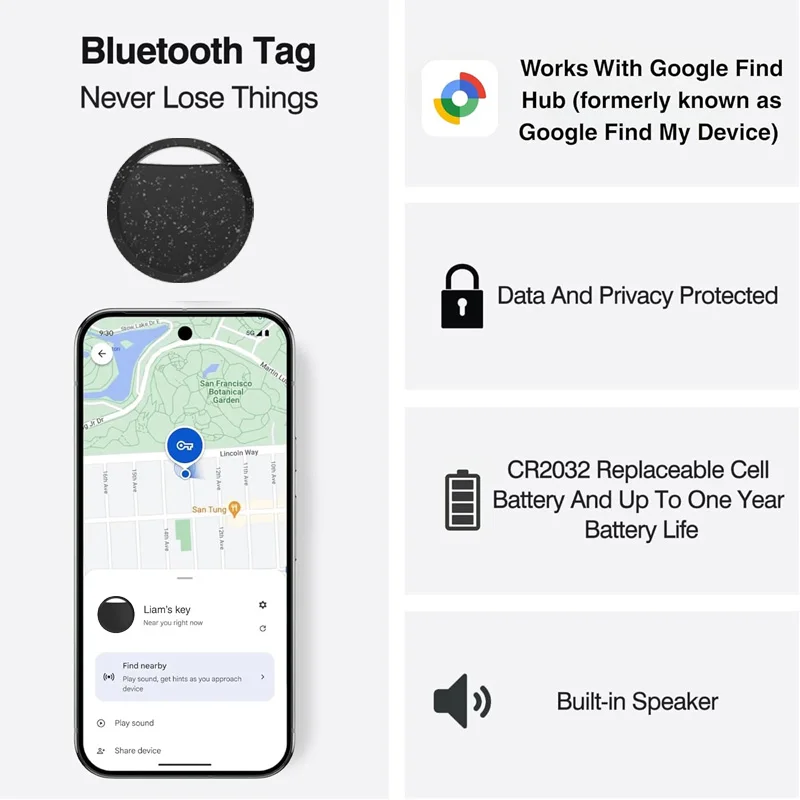 Android Tracker Tag Bluetooth Item Finder Work with Google Find Hub App Anti-Loss Device for Keys, Wallets Replaceable Battery