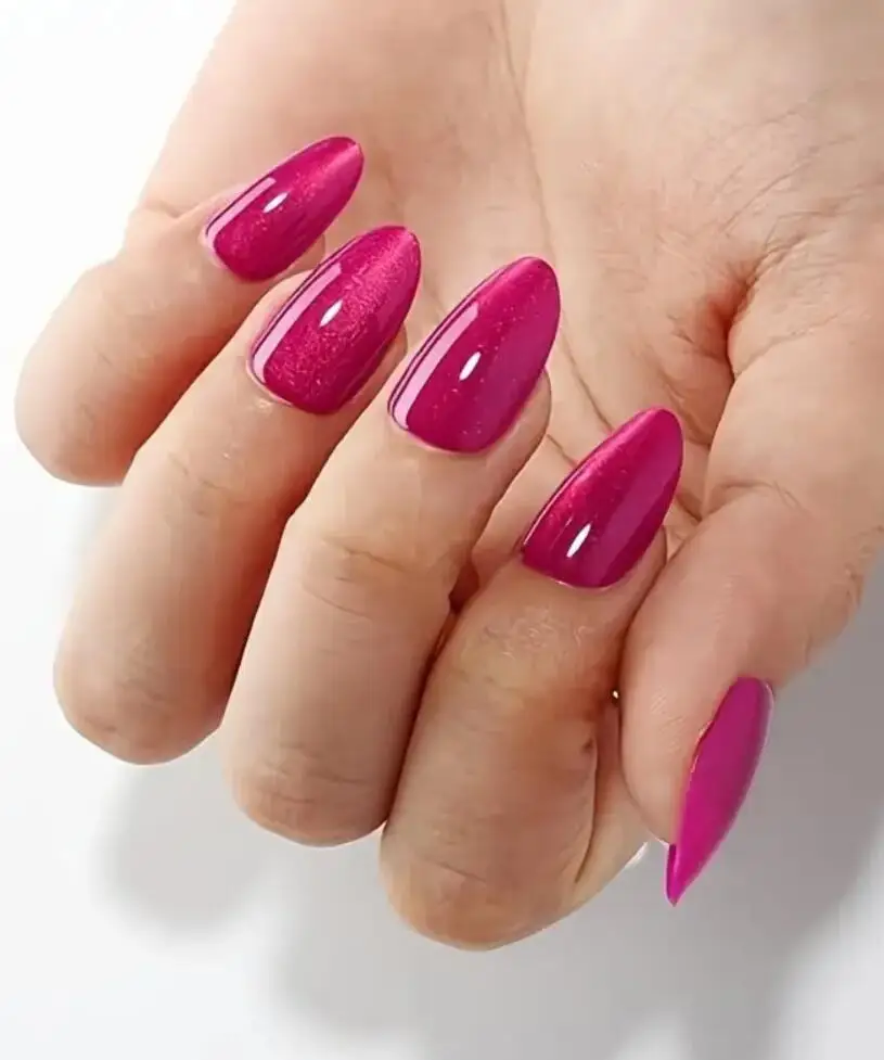 30개 드래곤 프루트 컬러 캣 아이 가짜 손톱 짧은 아몬드 프레스 온 네일 광택 로즈 레드 인조 손톱 여성용 사무실 및 일상용