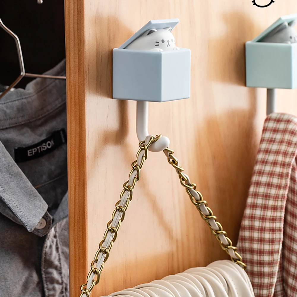 Cartoon Cat Hook Self Adhesive Dormitory Bedroom Door Hangers Hooks Key Umbrella Towel Cap Coat Rack Wall Animal Decoration Rack