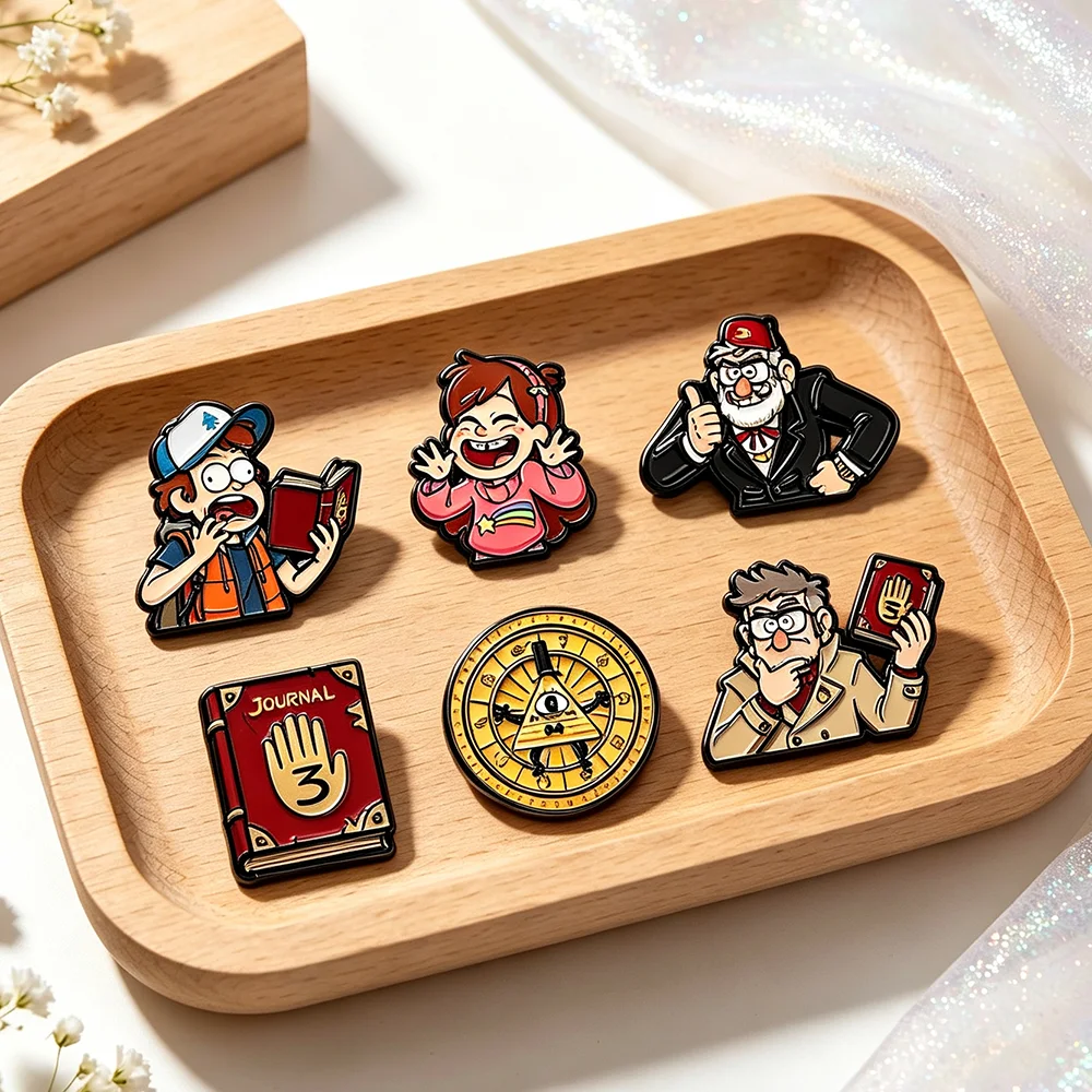 6pcs Cute Cartoon Mystery Adventure Enamel Pins Set Character Book Lapel Badges for Backpack Clothing Decor Gift