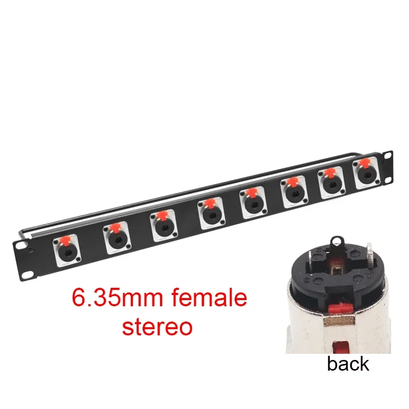 1U 19Inch Rack Patch Panel 8 12 Way Channel 1U Flight Case Mount 8/12Way Channel 6.35mm Jack XLR Female Male Audio Plug