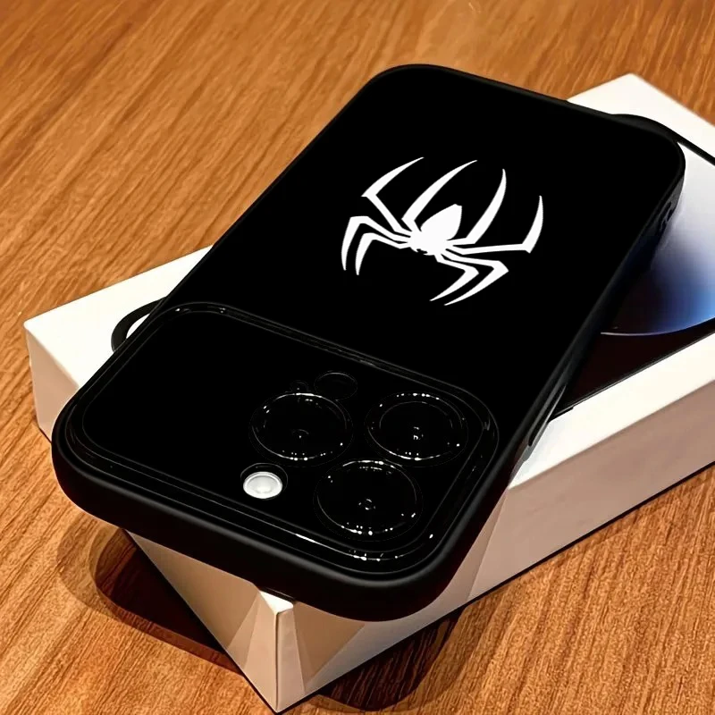 Phone Case For IPhone 18 17 16 15 14 13 12 11 Pro Max XS Max XR X 16Plus 18PRO Black And White Spider Pattern Large Window Cover