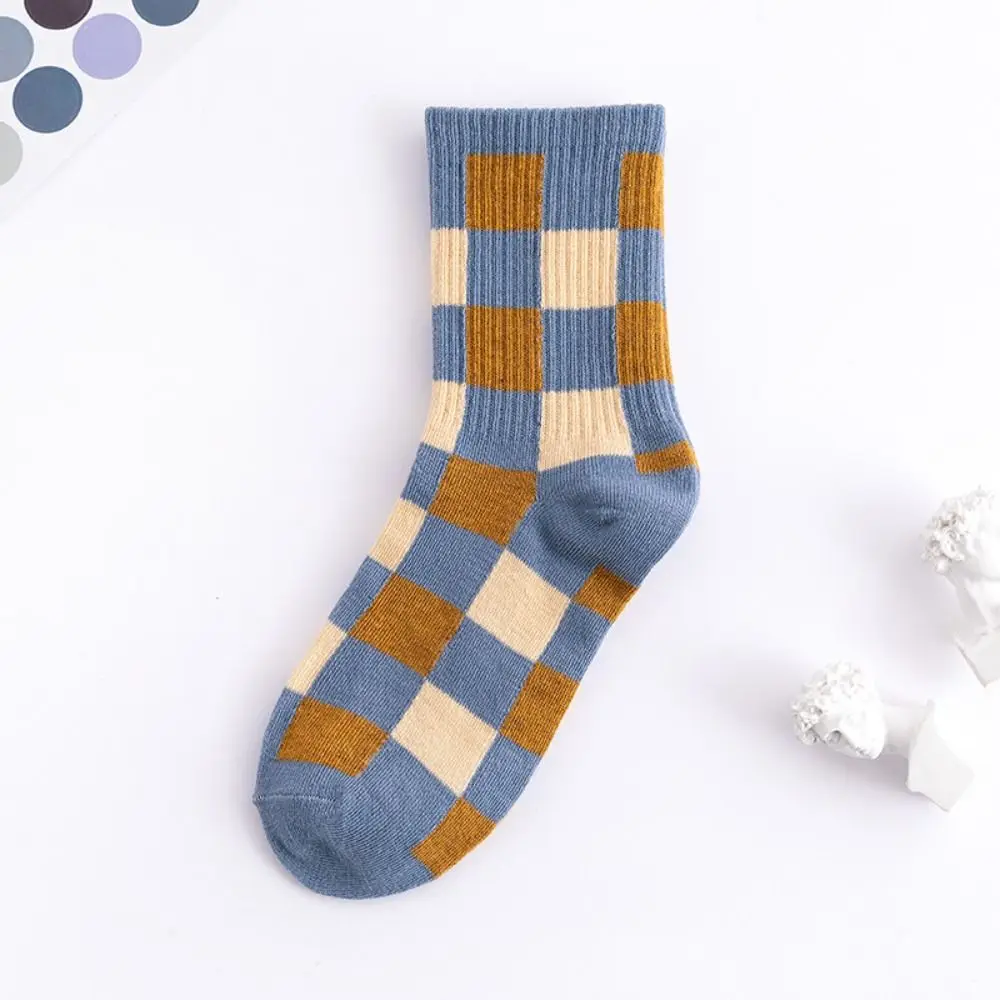 10Pairs Breathable Grid Stripe Ankle Socks Non-slip Colorful Women Tube Socks Hosiery Thin Simple Mid-calf Socks Gifts