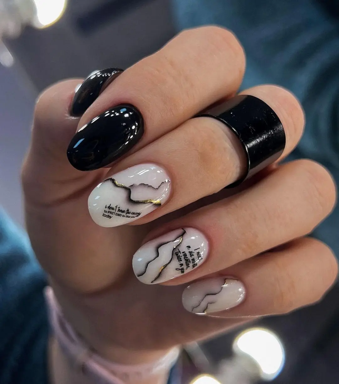 Pegatina moderna para decoración de uñas, tiras de pegamento traseras, líneas doradas transparentes, borde de granito, onda 3D, carcasa, pegatina deslizante, HY013