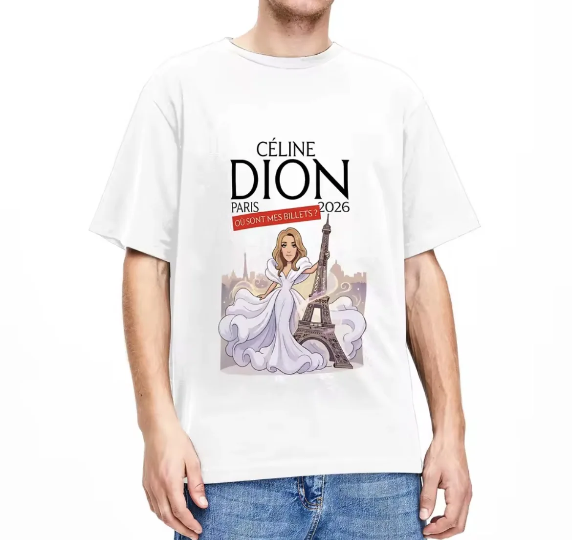 2026 New Celine Dion Paris Family Matching Unisex Oversized T Shirt Paris Tower Cartoon Print Fashion Hip Hop Streetwear Tops