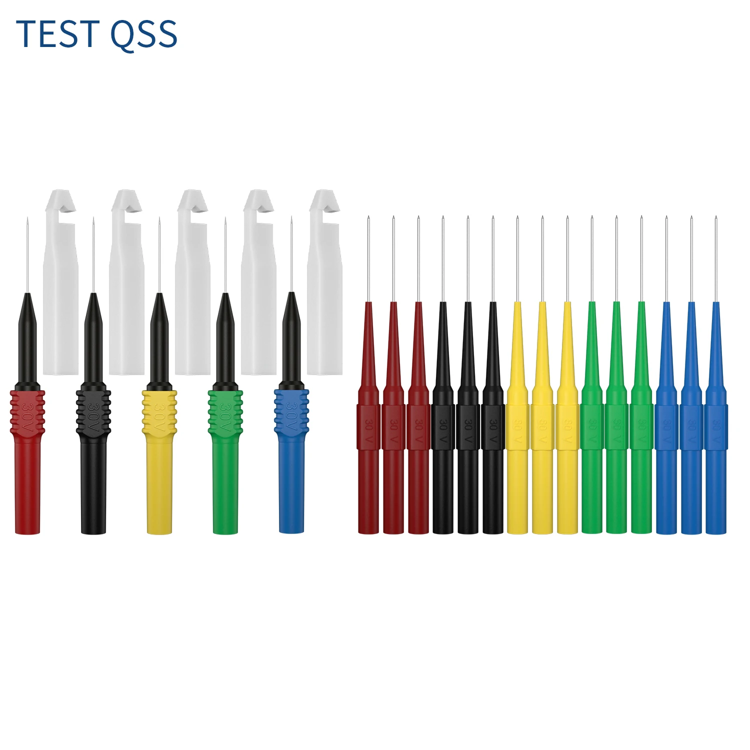 

QSS 20PCS Test Probe Needles Set Stainless Steel 4mm Banana Socket Puncture Back Inspection Pins Tool for Electronic Repair