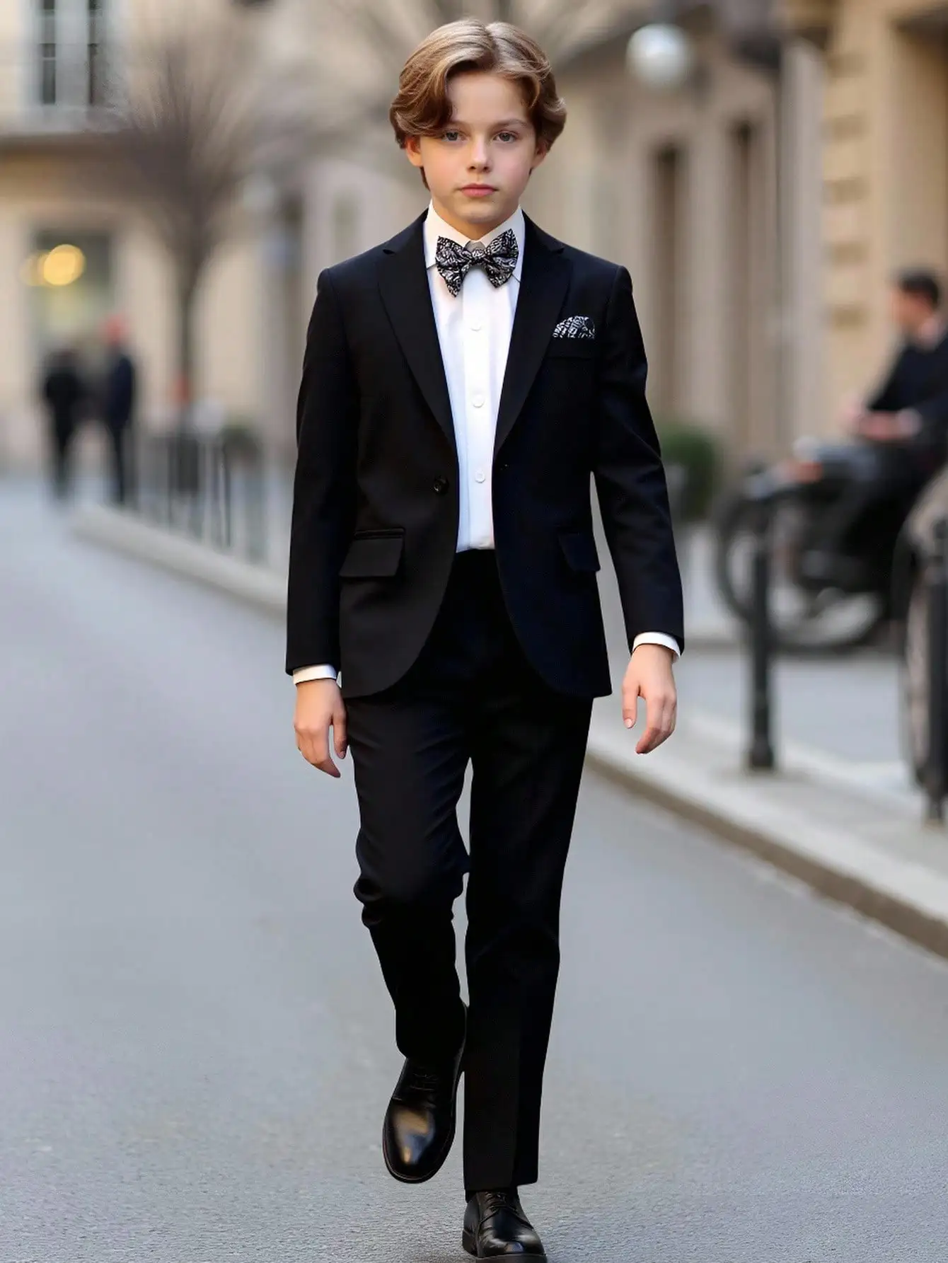 

Комплект из 3 предметов: черный формальный костюм для мальчиков (пиджак, брюки и галстук-бабочка)