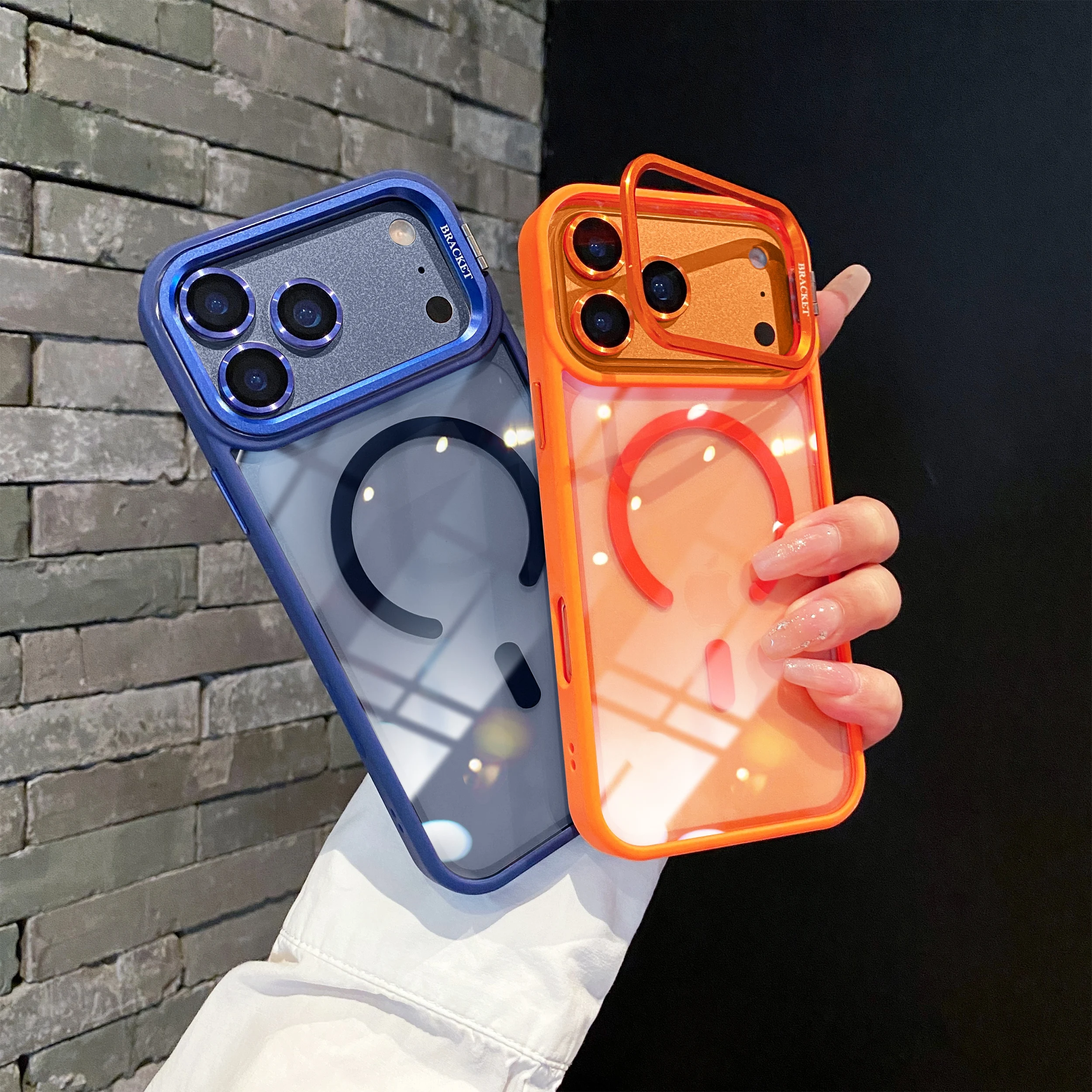 Magnetic Transparent Phone Case With Camera Stand For iPhone 17 Pro Max 16 15 14Plus 11 12 13Pro Max For MagSafe Protective Case