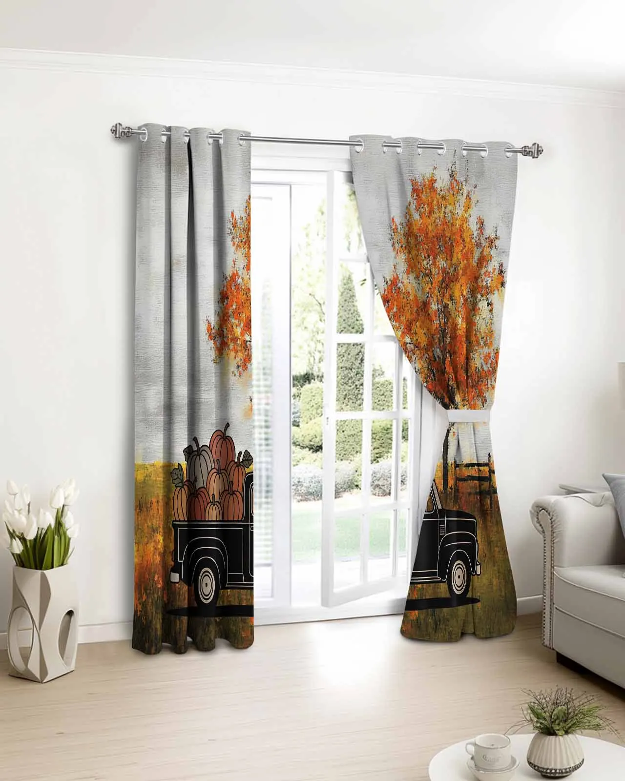 

Vintage Pumpkin Harvest Truck Fall Curtains For Kitchen Bedroom Window Treatment Curtains for Living Room Home Decor Drapes