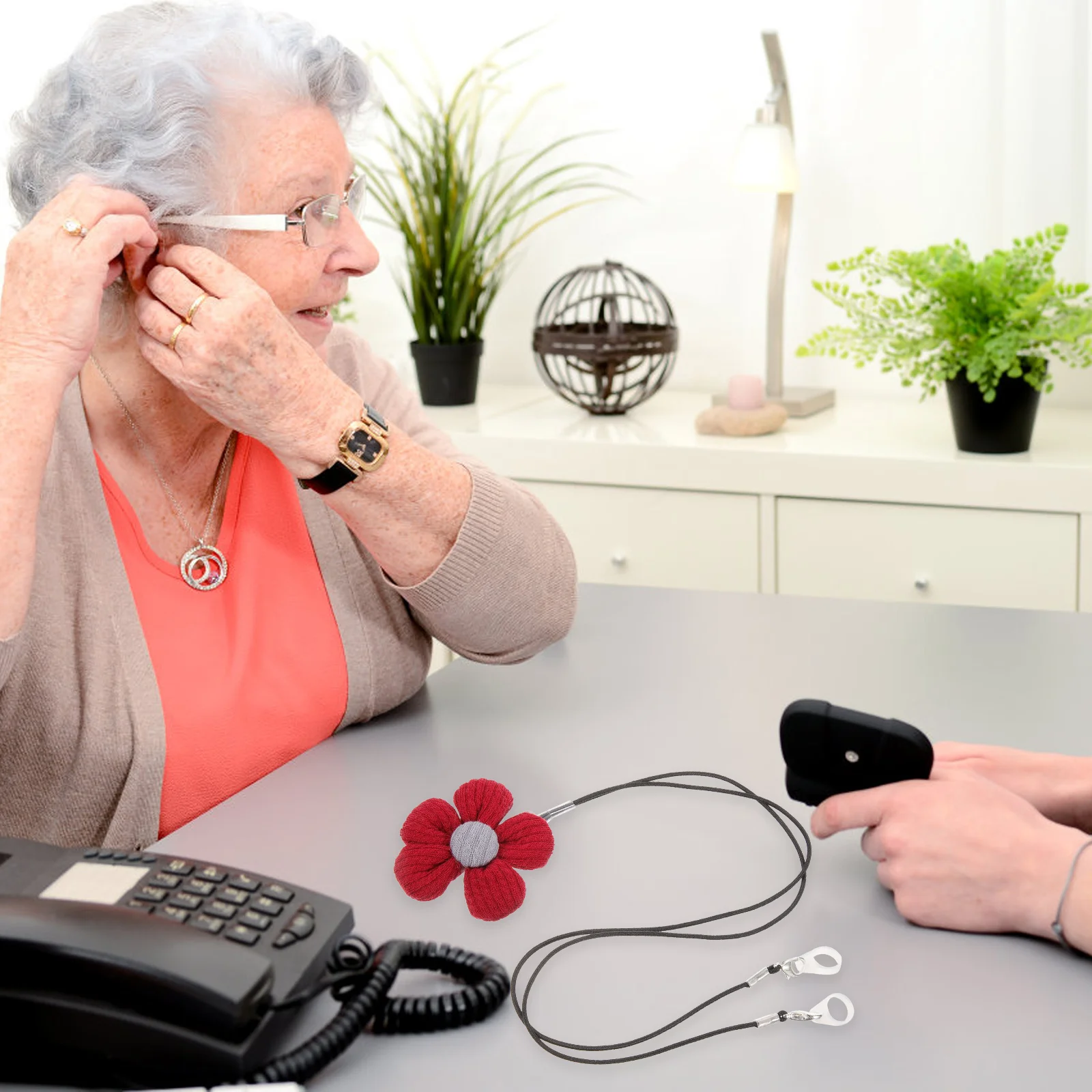 

Portable Lanyard Anti lost Strap for Hearing Aids Red Flower Lightweight Elderly Daily Use Convenience