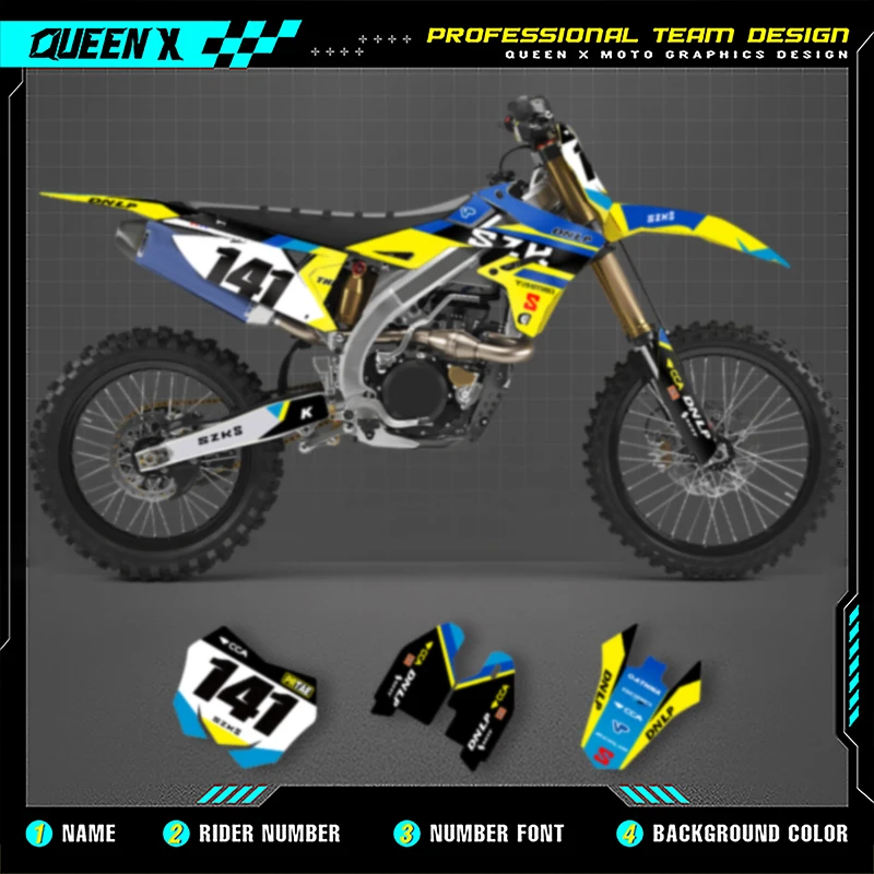 

QUEEN X MOTO для SUZUKI RMZ450 2018 2019 2020 002, индивидуальная команда, мотоциклетная графика, фоновая наклейка, комплект наклеек